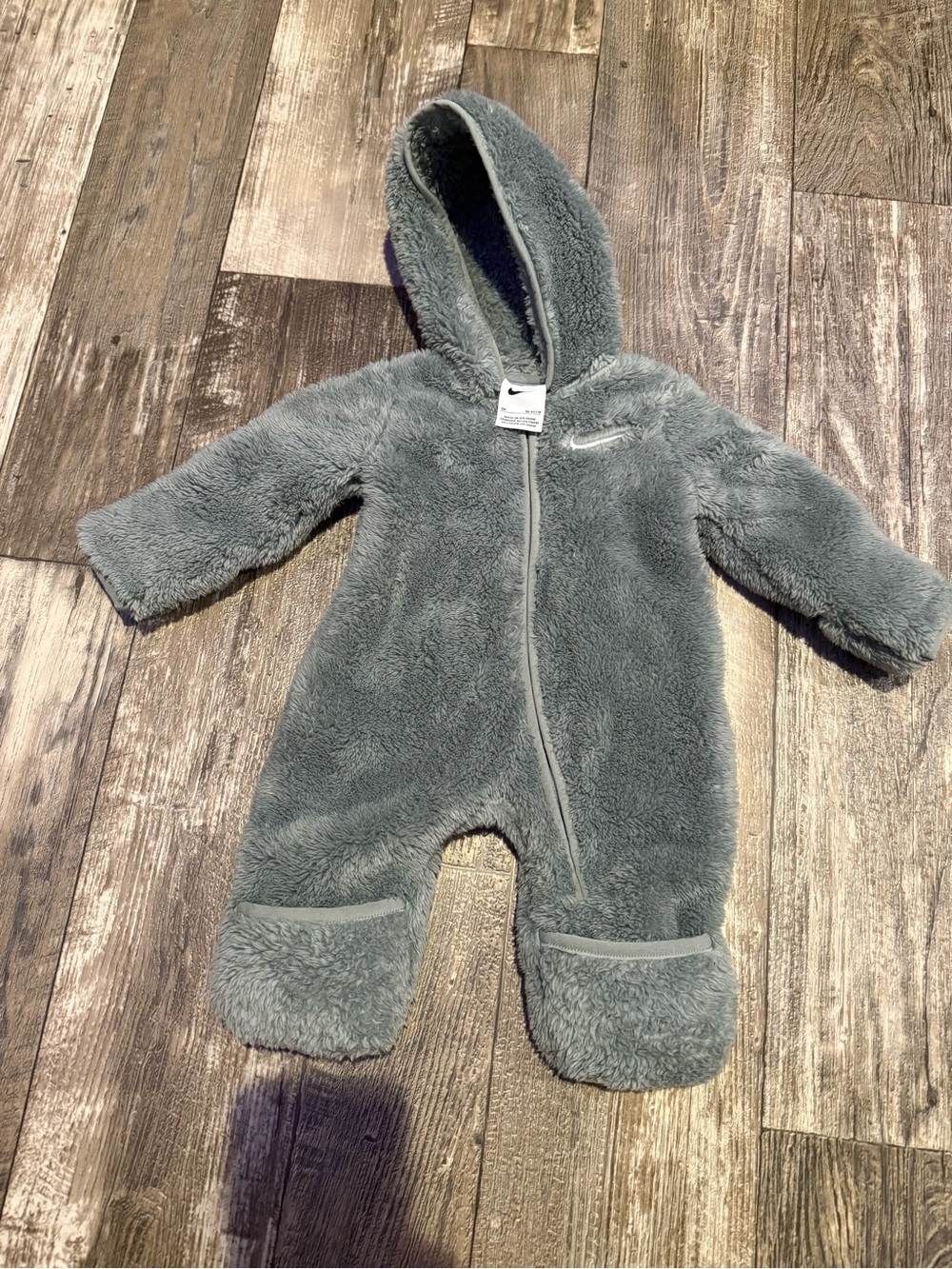 Nike Sage Green Plush Hooded Baby One-Piece Footie